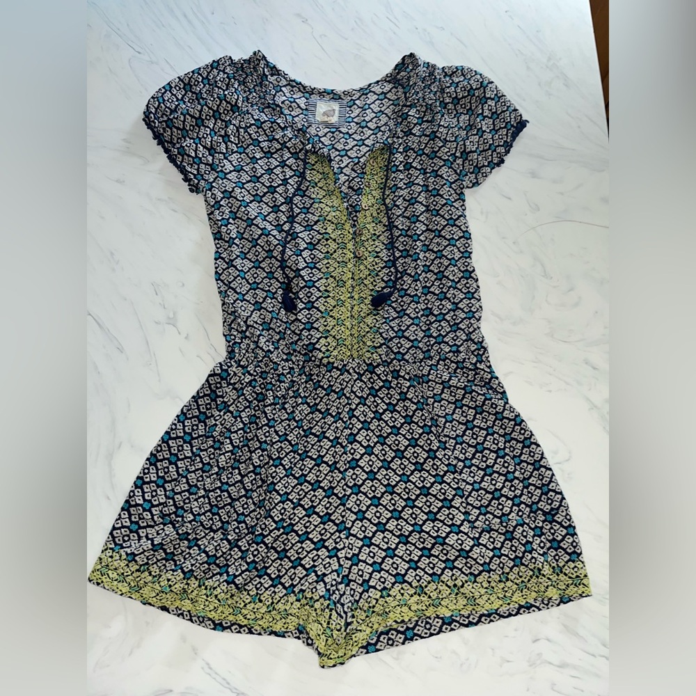 Anthropologie Lilka Teal navy boho romper  dress m button front